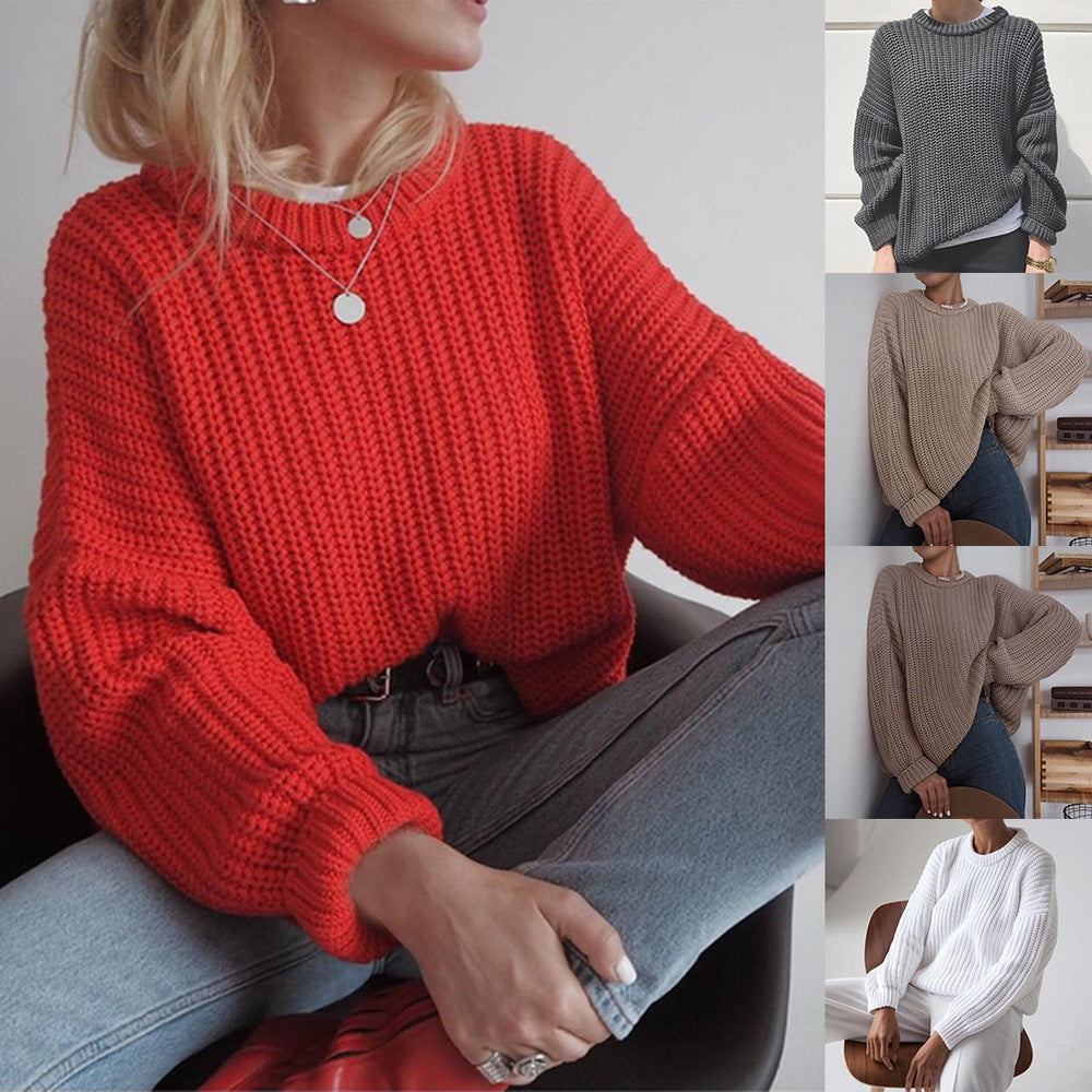 Chunky knit sweater for women with a relaxed fit and puff sleeves Lune London