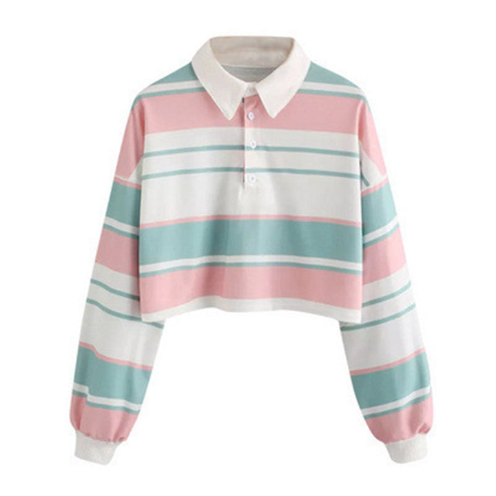 Women's polo shirt in a casual crop design with a stylish color block pattern Chic & Stil