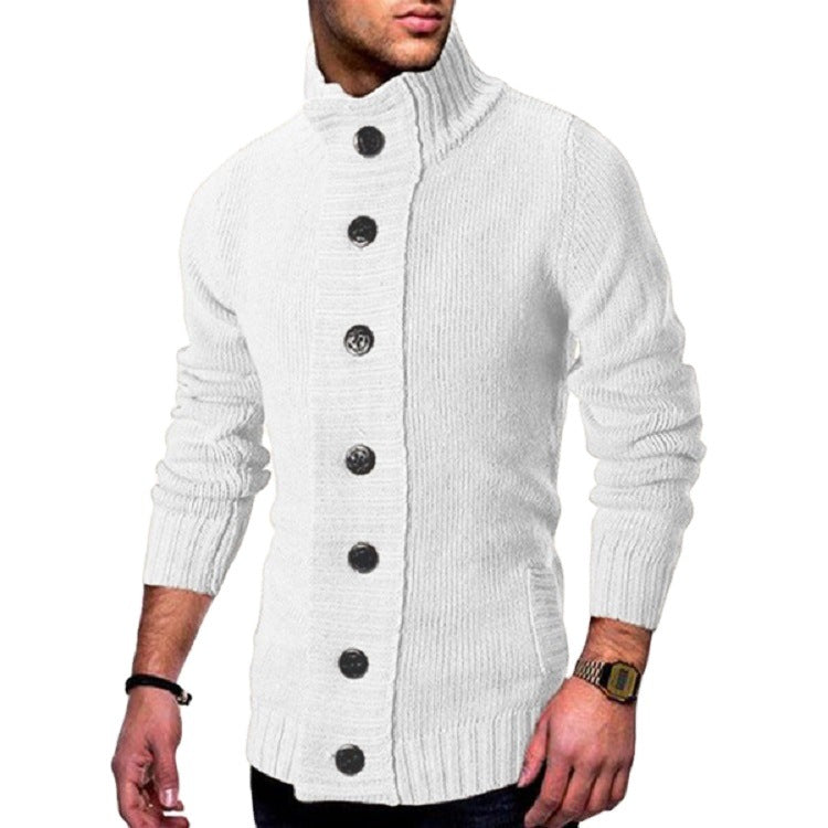 Men's knitted jacket with high collar and decorative button details Lune London