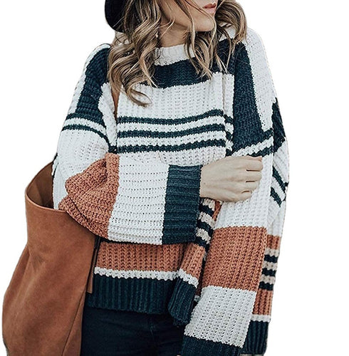 Ladies chunky knit sweater with versatile striped pattern Lune London