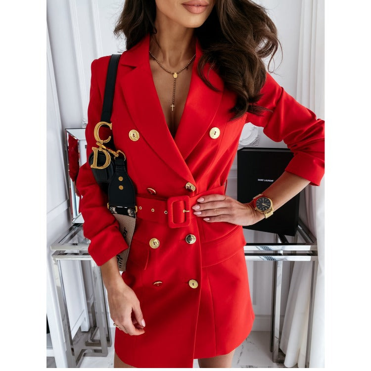 Ladies Elegant blazer dress with belted waist and double row of buttons Lune London