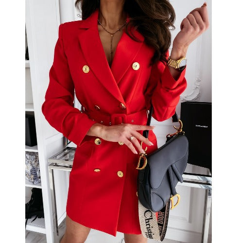 Ladies Elegant blazer dress with belted waist and double row of buttons Lune London