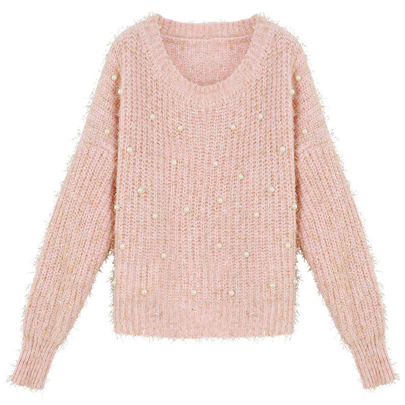 Ladies cozy sweater with decorative pearls Lune London