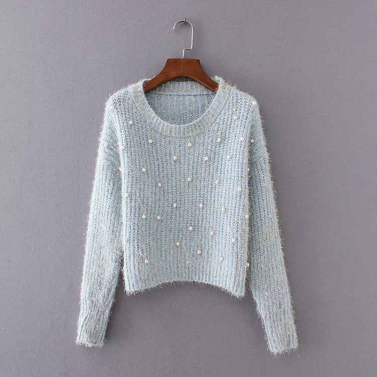 Ladies cozy sweater with decorative pearls Lune London