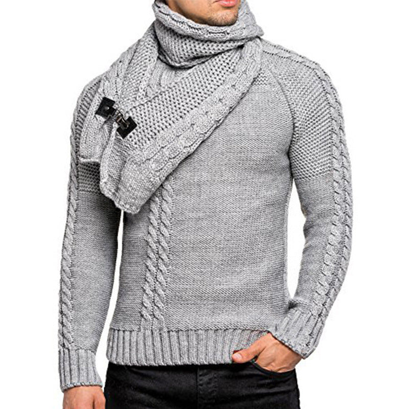 Stylish knit pullover for men with elegant collar and practical scarf Lune London