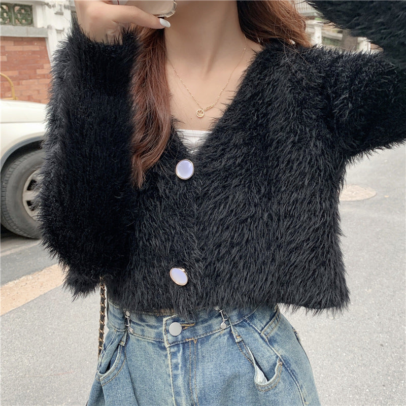Cardigan en tricot moelleux pour femmes avec design bouton Chic & Stil