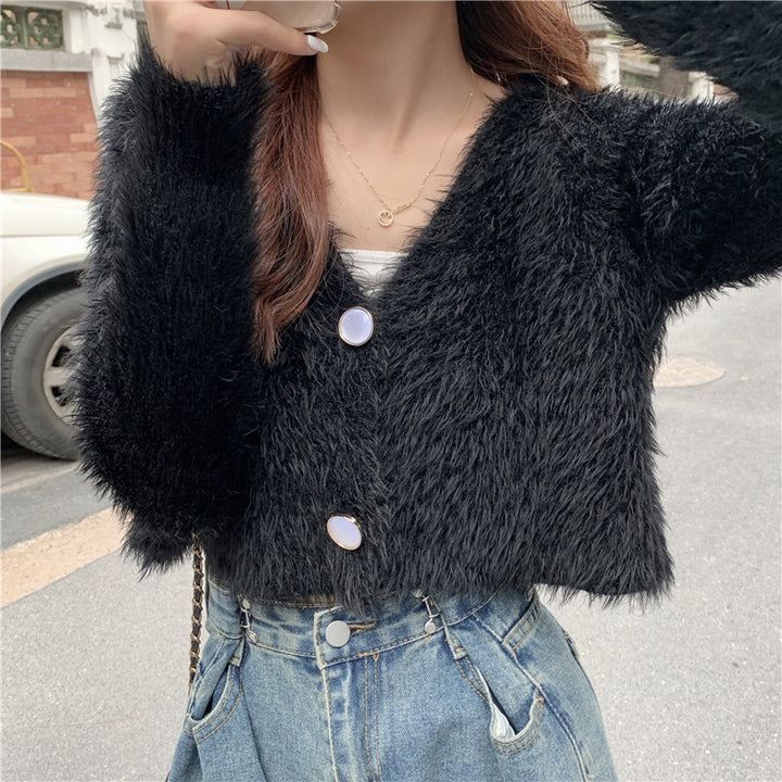 Cardigan en tricot moelleux pour femmes avec design bouton Chic & Stil