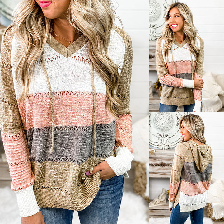 Pull en tricot décontracté pour femmes avec décolleté en V et motif rayé Chic & Stil