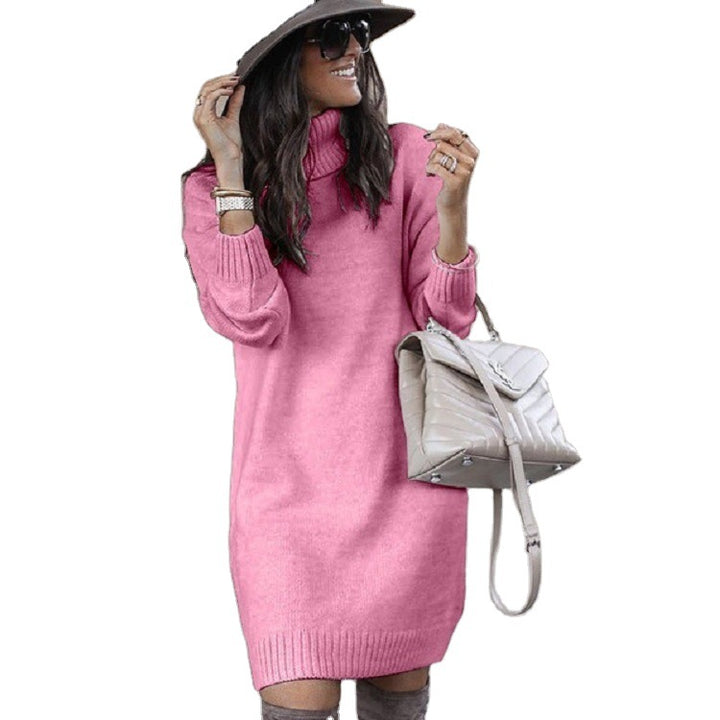 Chunky knit sweater dress for women with high collar and soft material Lune London