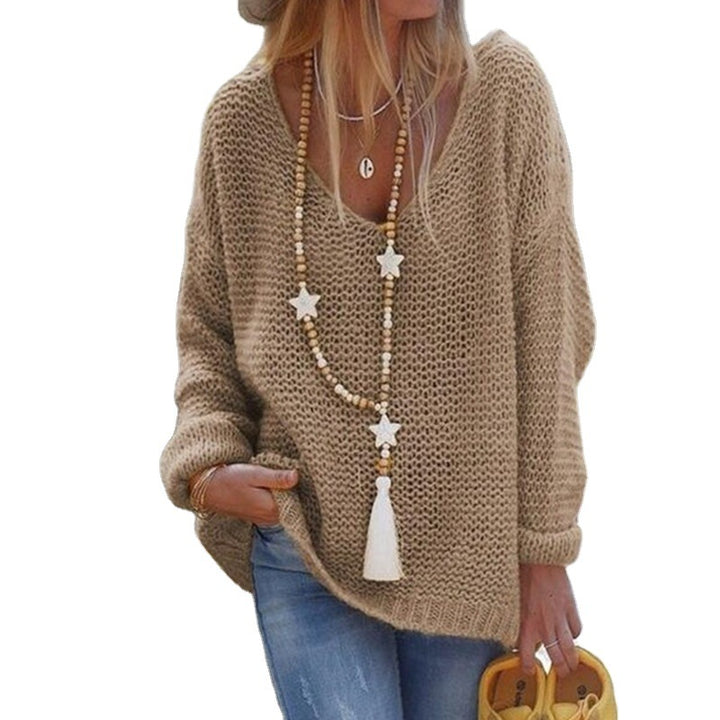 Women Thick Knit Sweater with Wide V Neck and Relaxed Fit Lune London