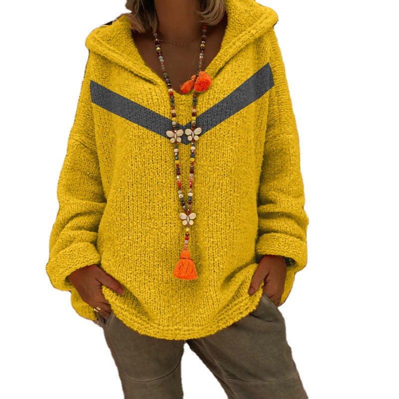 Thick knitted sweater for women with hood and decorative detail Lune London