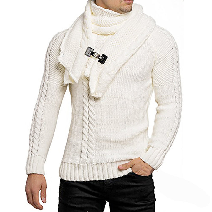 Chunky knit sweater for men with practical scarf Lune London