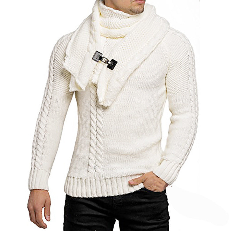 Stylish knit pullover for men with elegant collar and practical scarf Lune London