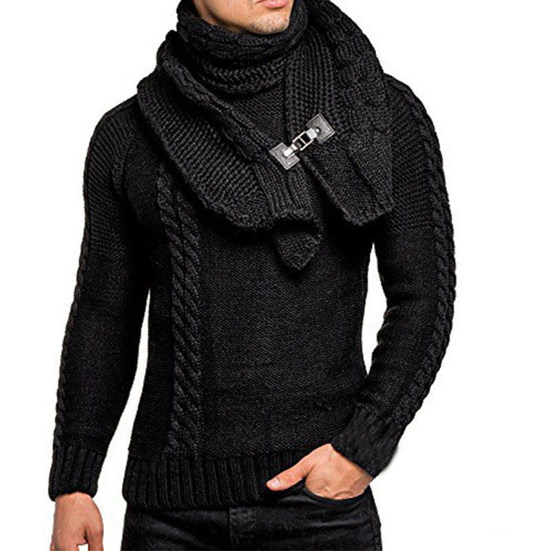Stylish knit pullover for men with elegant collar and practical scarf Lune London