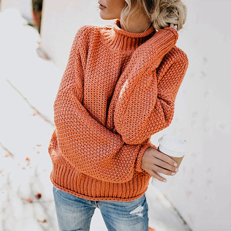 Thick knit sweater for women with high collar and loose fit Lune London