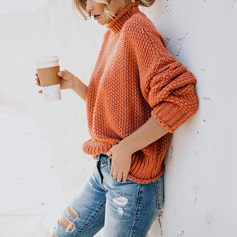 Thick knit sweater for women with high collar and loose fit Lune London