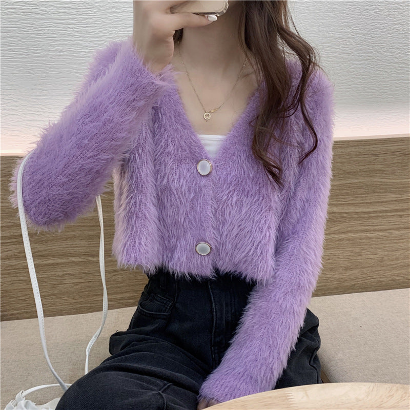 Cardigan en tricot moelleux pour femmes avec design bouton Chic & Stil