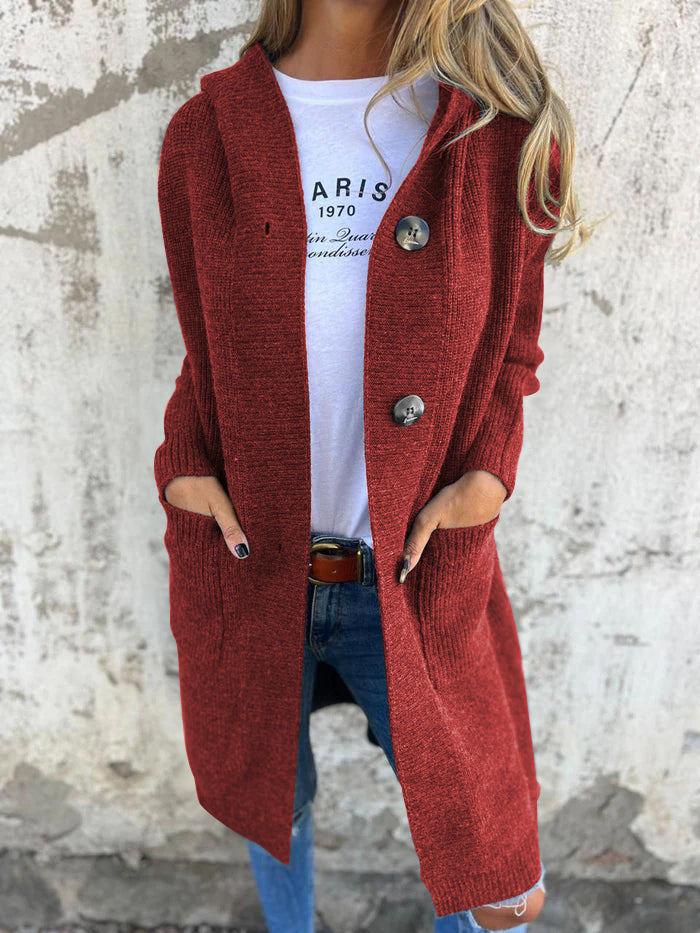 Lune London | Cardigan - Longer Open Front - Ribbed Knit - Button Closure & Front Pockets