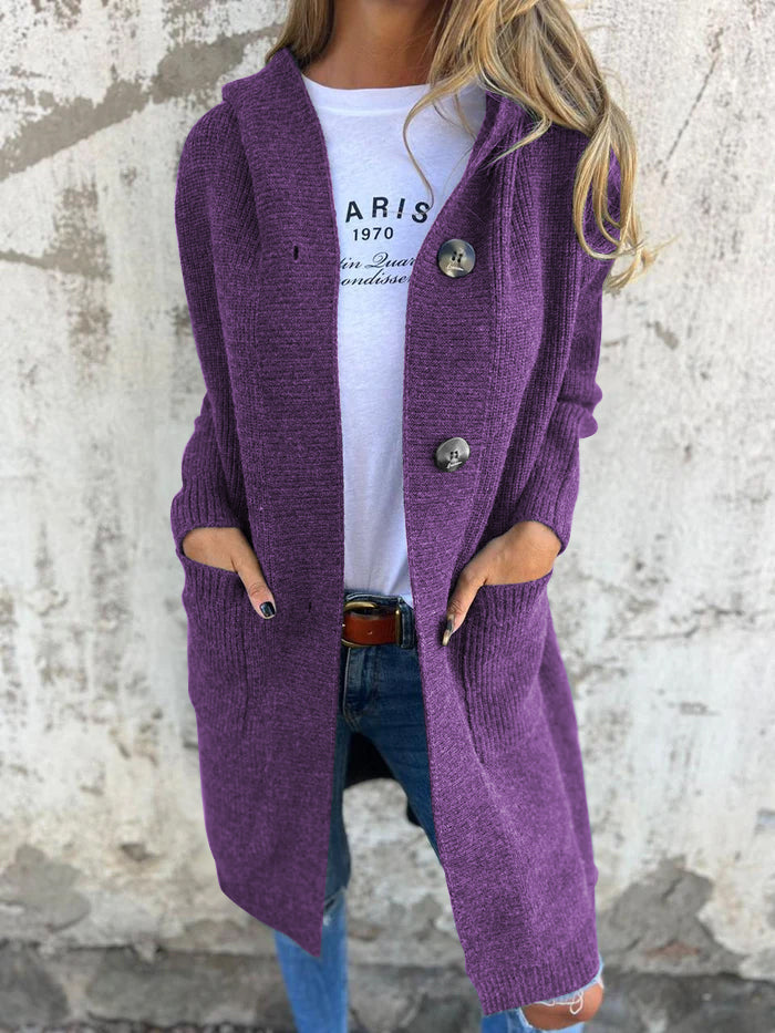 Lune London | Cardigan - Longer Open Front - Ribbed Knit - Button Closure & Front Pockets
