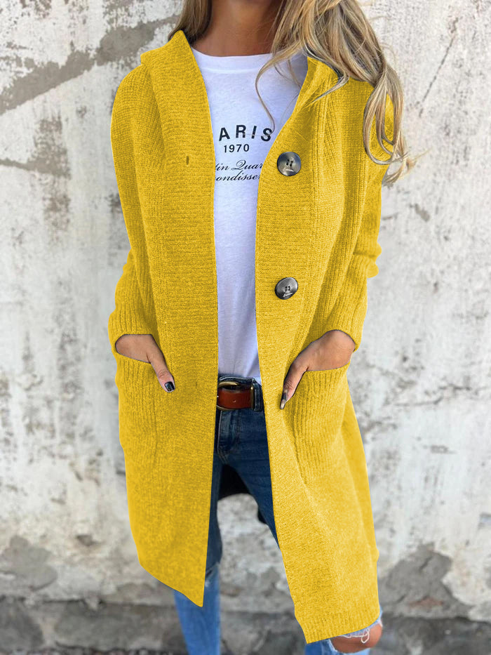 Lune London | Cardigan - Longer Open Front - Ribbed Knit - Button Closure & Front Pockets