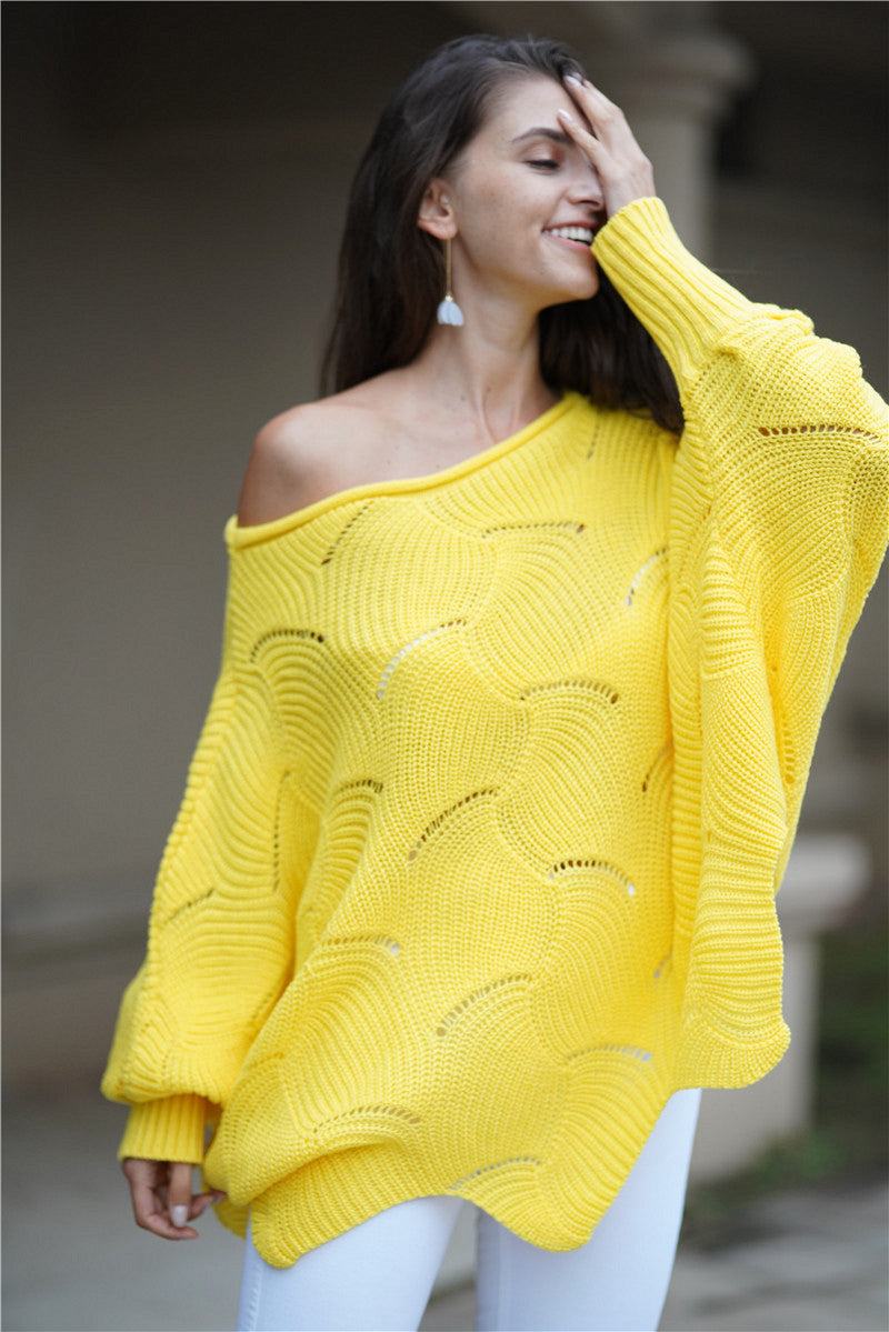 Women Oversized Knit Sweater with a Unique Hole Pattern Lune London