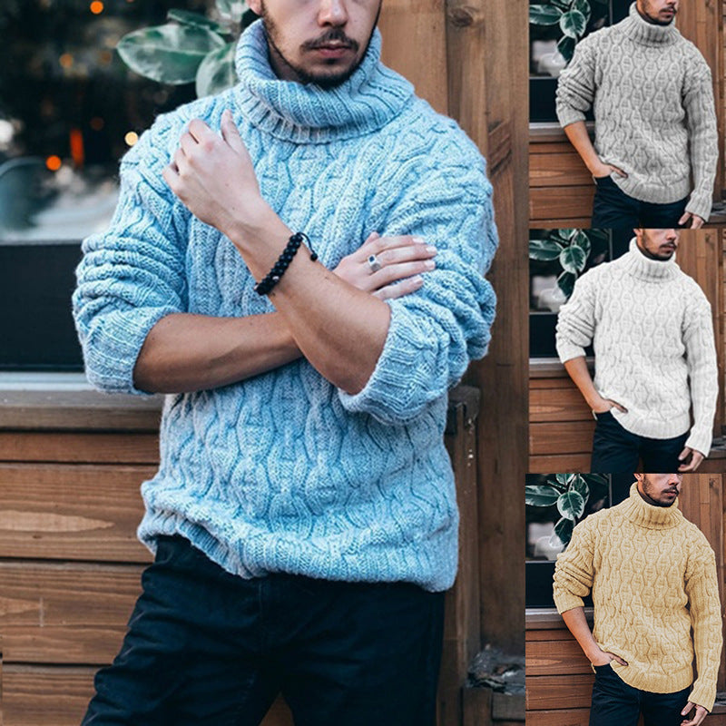 Chunky knit sweater for men with high neck and textured cable design Lune London
