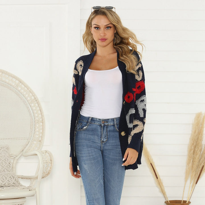 Ladies cardigan with floral patterns and large buttons Lune London