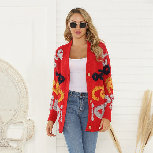 Ladies cardigan with floral patterns and large buttons Lune London