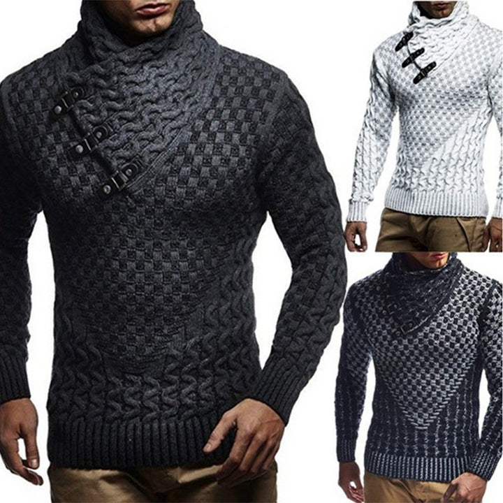 Knit sweater for men with an innovative high collar and a textured pattern Lune London