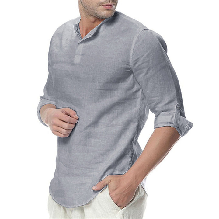 Men's elegant linen shirt with roll-up sleeves and simple button details Lune London