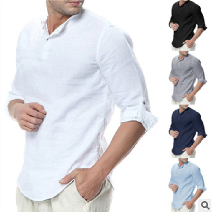 Men's elegant linen shirt with roll-up sleeves and simple button details Lune London