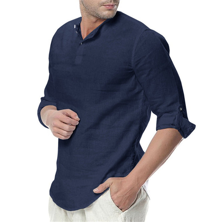 Men's elegant linen shirt with roll-up sleeves and simple button details Lune London