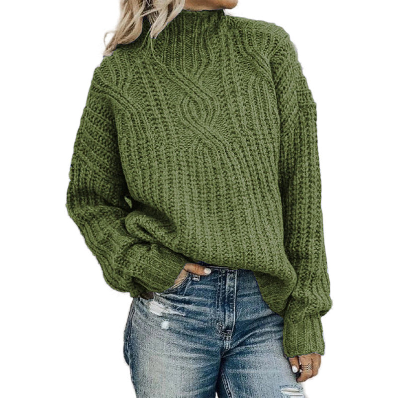Chunky knit sweater for women with a high collar and detailed braid structure Lune London