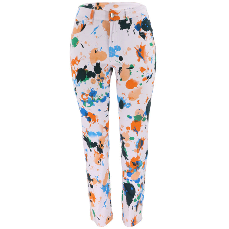 Casual high-waisted jeans for women with colorful tie-dye pattern Lune London