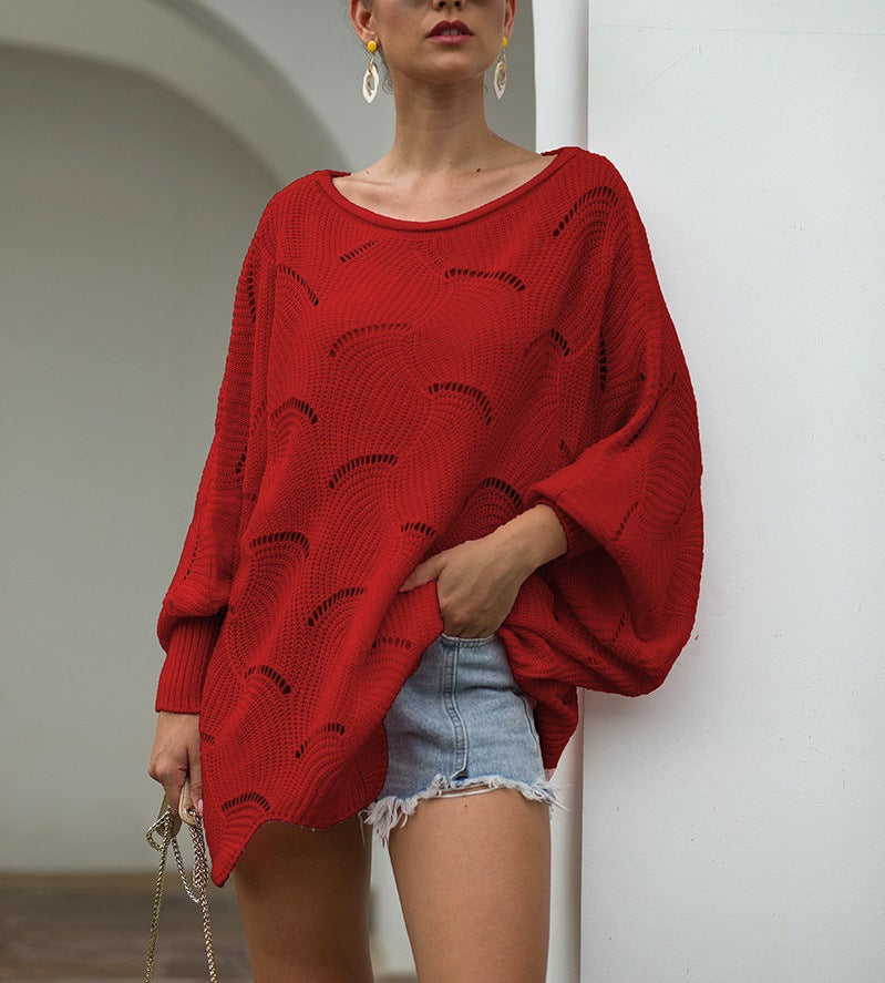Women Oversized Knit Sweater with a Unique Hole Pattern Lune London