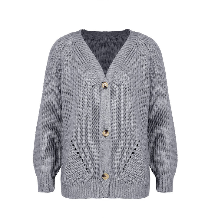 Ladies casual cardigan with deep V-neck and big buttons Lune London