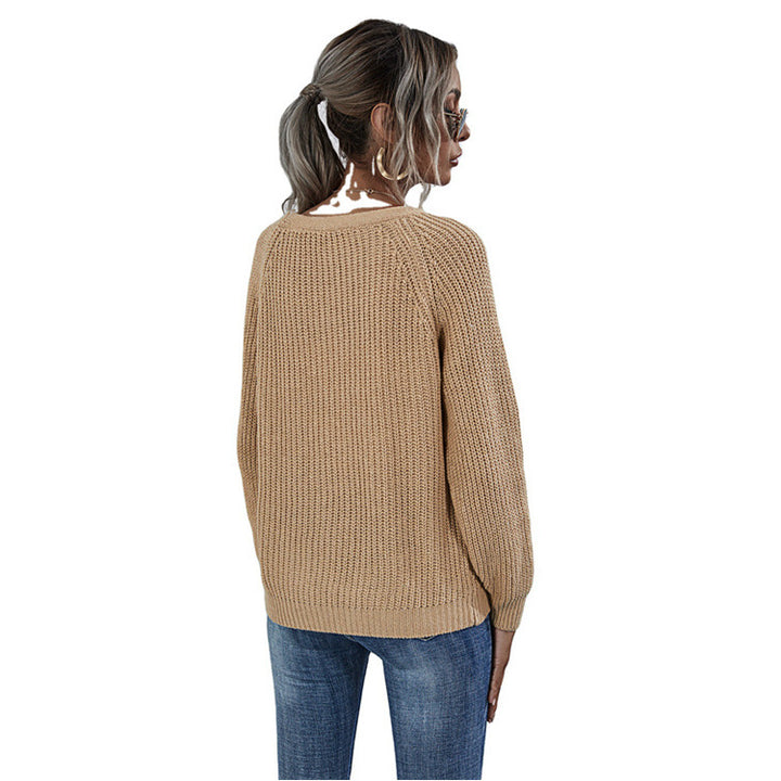 Ladies casual cardigan with deep V-neck and big buttons Lune London