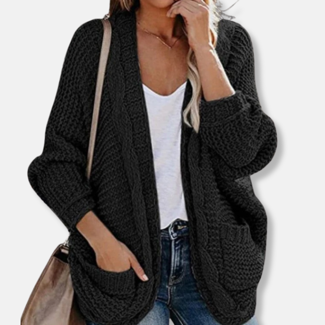 Lune London | Wool Oversized Cardigan - Ribbed Open Front Pocket Cardigan