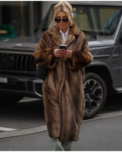 Lune London | Brown Faux Fur Long Overcoat
