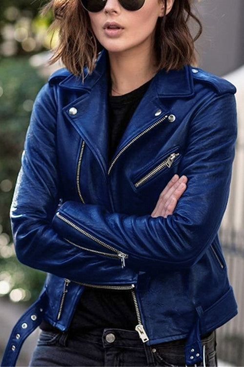 Lune London | Revers Zip-Up Faux Leather Motorcycle Jacket
