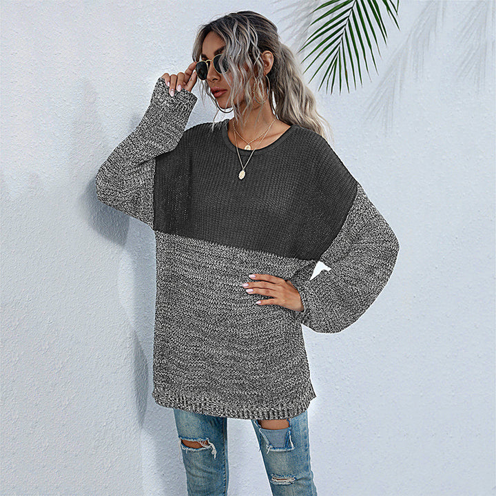 Comfortable knitted sweater for women with a modern color block design Lune London