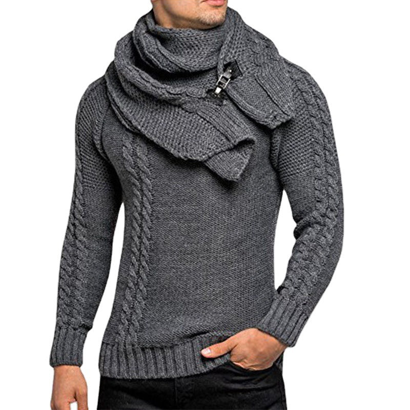 Stylish knit pullover for men with elegant collar and practical scarf Lune London