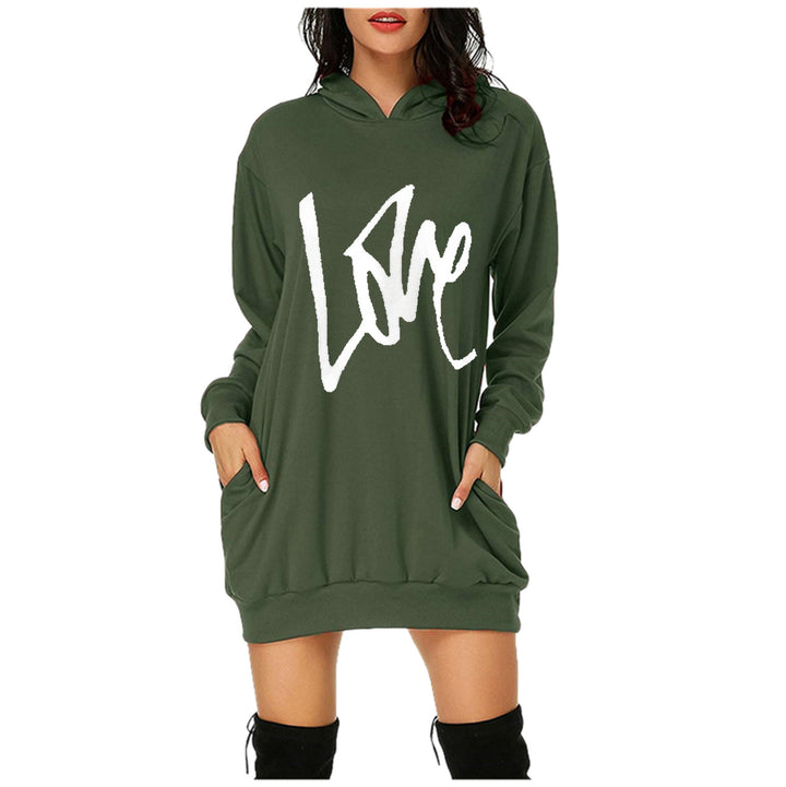 Hooded dress for women with practical pockets and trendy inscription Lune London