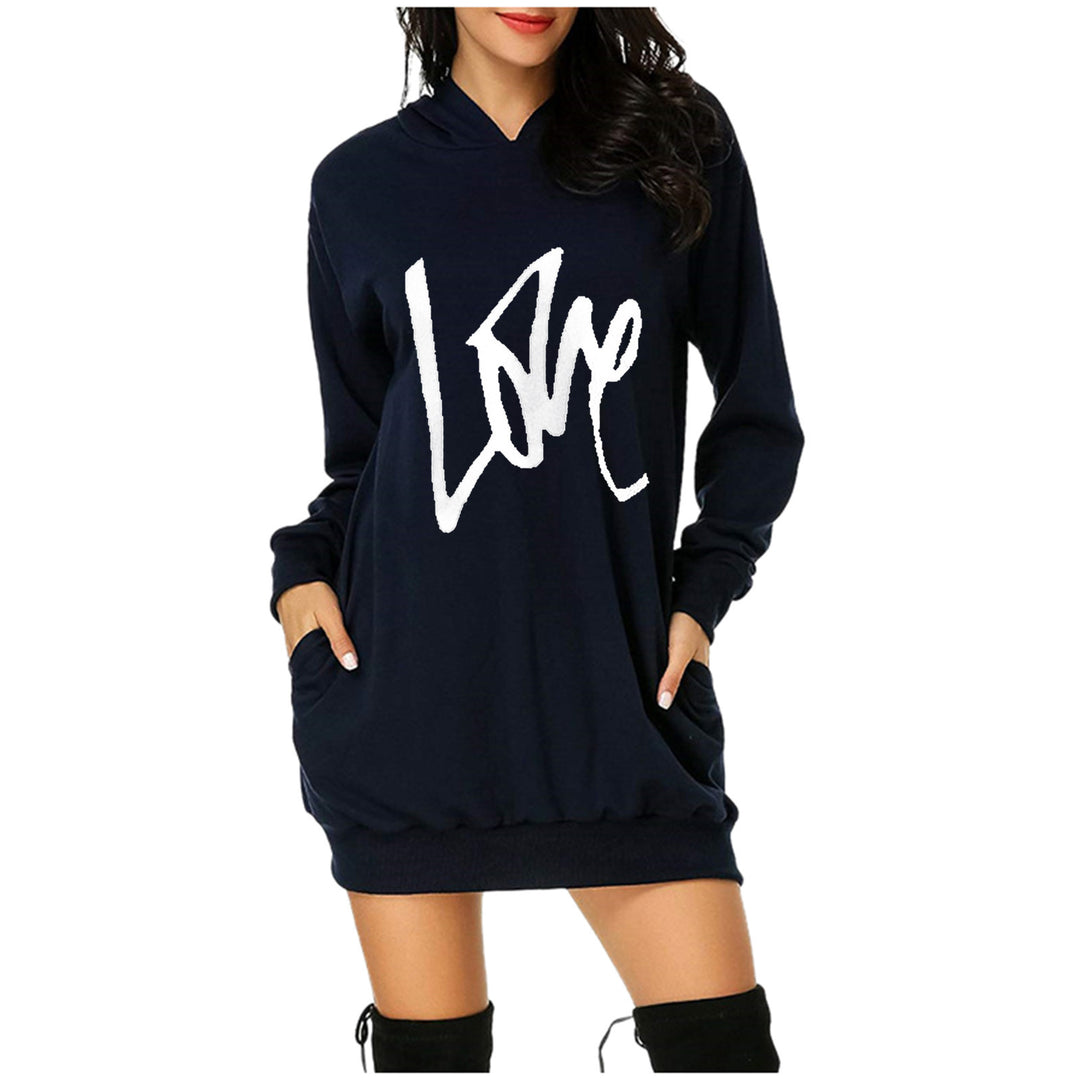Hooded dress for women with practical pockets and trendy inscription Lune London