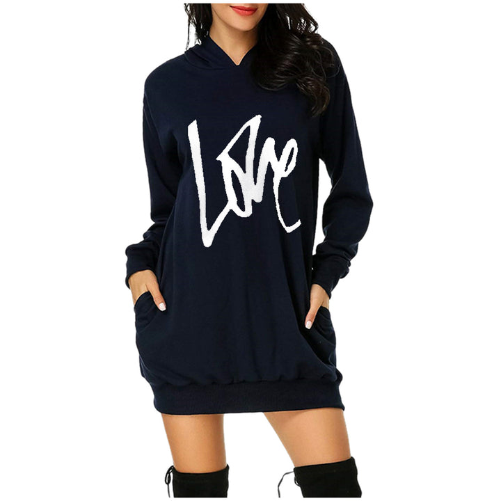Hooded dress for women with practical pockets and trendy inscription Lune London