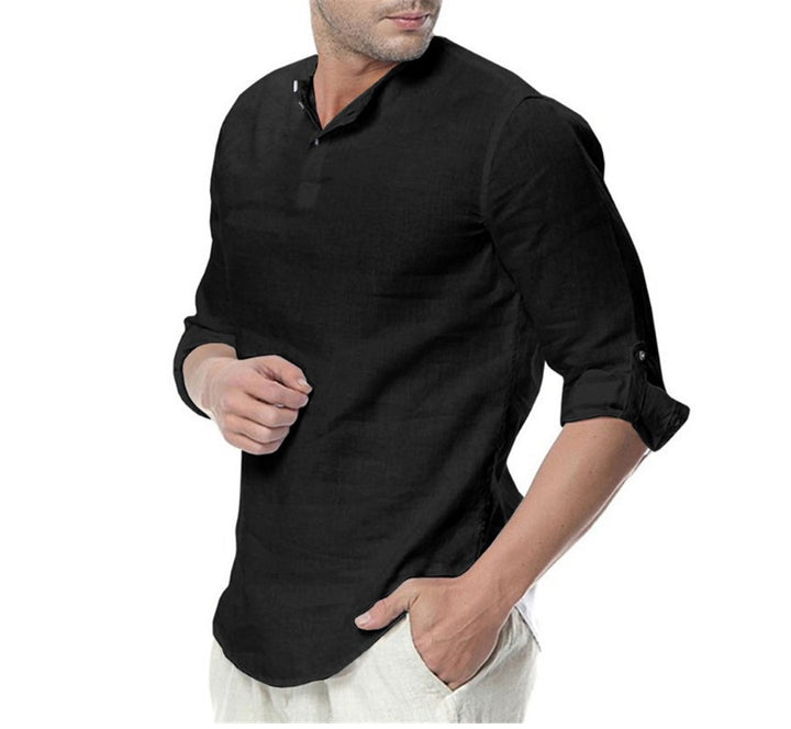 Men's elegant linen shirt with roll-up sleeves and simple button details Lune London