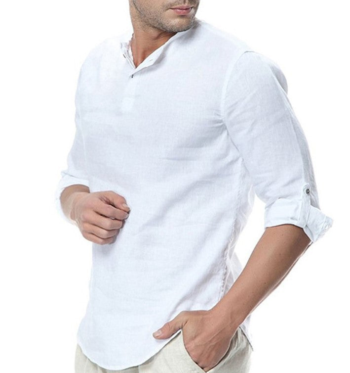 Men's elegant linen shirt with roll-up sleeves and simple button details Lune London