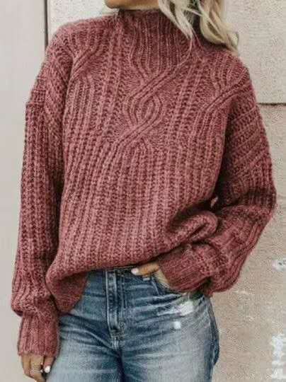 Chunky knit sweater for women with a high collar and detailed braid structure Lune London