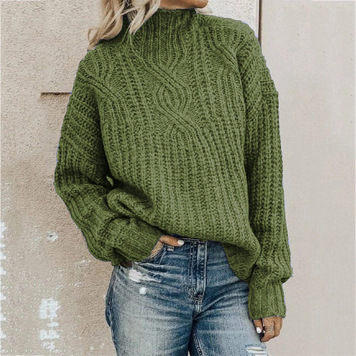 Chunky knit sweater for women with a high collar and detailed braid structure Lune London