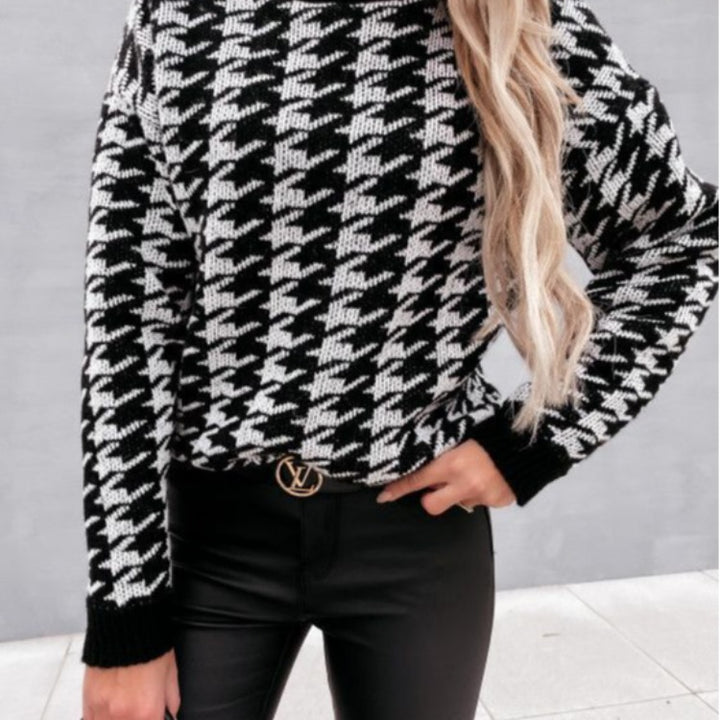 Sweater pour femme avec un motif pied-de-poule moderne et une coupe décontractée Chic & Stil
